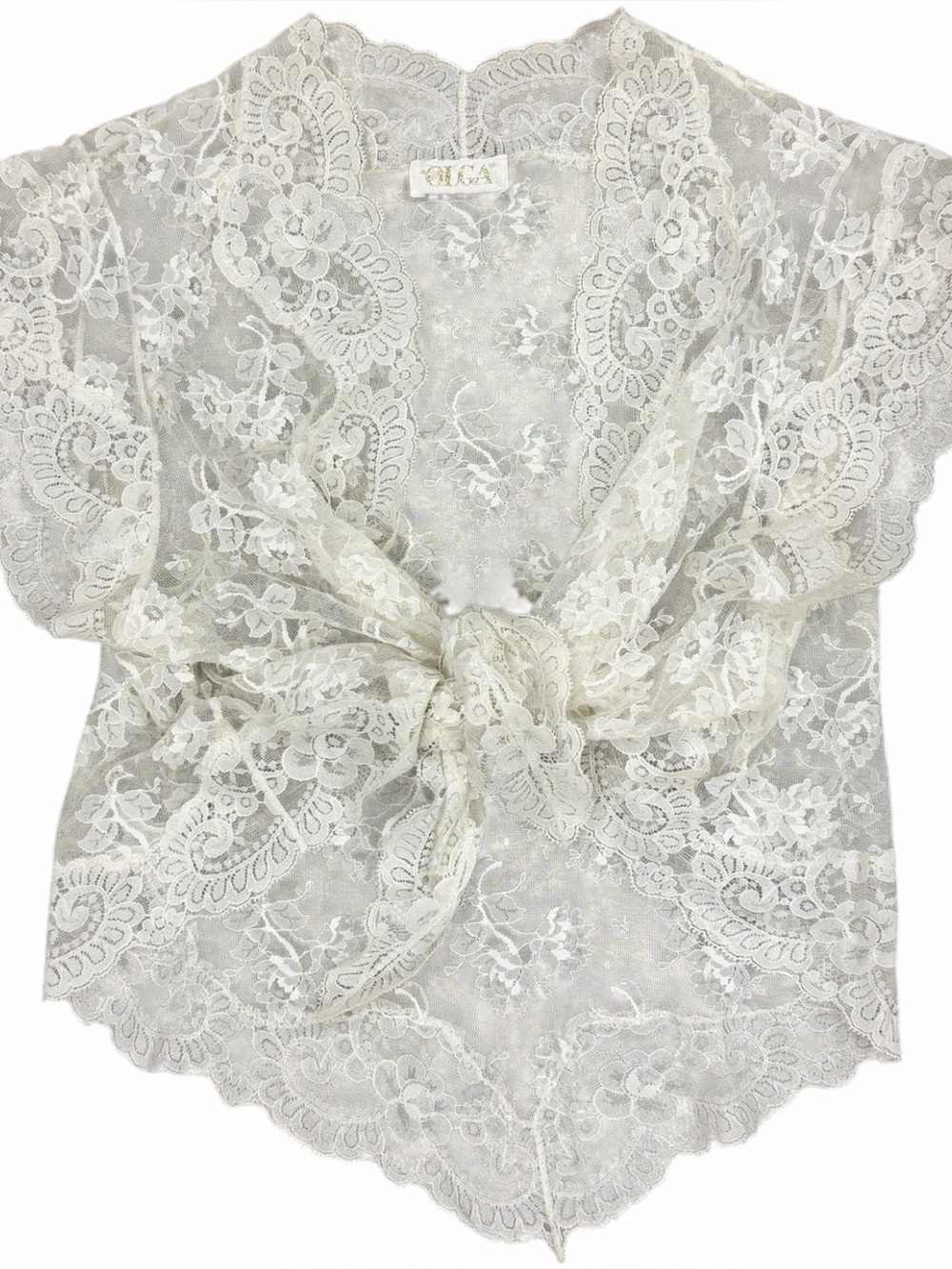 Vintage Olga White Lace Tie Front Top
